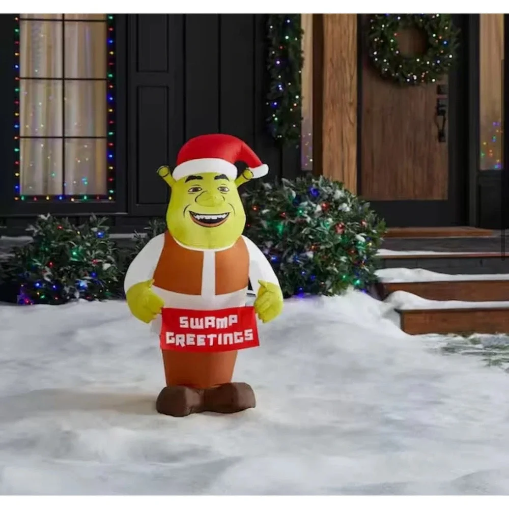 Shrek Ogre Santa Hat & Swamp Sign‎ Christmas Airblown Inflatable NEW 3.5 Feet